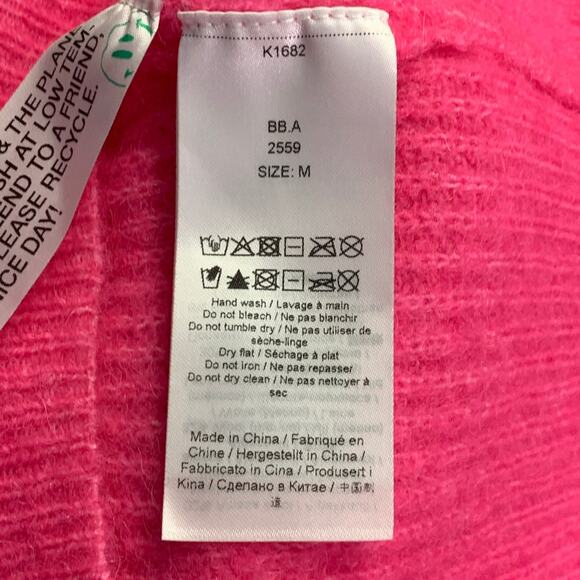 GANNI Size M Hot Pink Alpaca Blend Rhinestones Cropped Cardigan - Picture 6 of 7